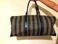 Fendi Striped Canvas & Leather Duffle Bag, Double Handles, Brown/Black picture