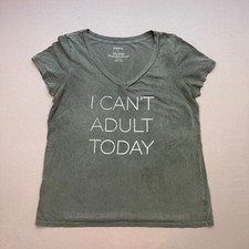 Torrid I Can't Adult Today Graphic V-Neck Tee Olive Green Cotton Size 0 L XL picture