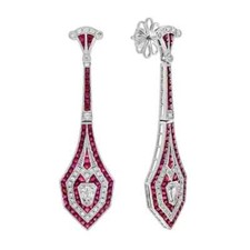 Art Deco Vintage Style Lab Created Ruby Diamond 14K White Gold FN Drop Earrings picture