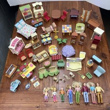 Huge 67-Piece VTG Fisher Price Loving Family Dollhouse Lot - Furniture, 12 Figs picture