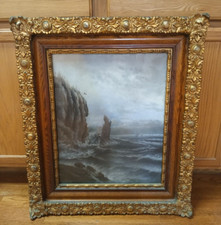 Ships in Stormy Sea Antique Painting w/Antique Gold Tone Frame, unknown Artist picture