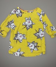 Joules Sylvie Top Women’s 8 Yellow Floral Silky Smart Casual Countryside Classic picture