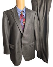 Coppley 1883 Mens Suit 43R Chalkline Stripe Double Vented Charcoal Slate Canada picture