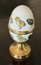 Vintage House of Ashley English Porcelain Easter Egg Trinket Box w/ Brass Stand picture