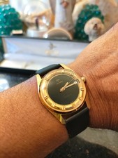 Vintage Rare Black Dial Jovial Manual Winding 17 Jewels Gold Plated Bezel & Case picture
