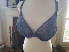 Victoria's Secret Dream Angels Blue Floral Lace Underwire Plunge Bra 38DD picture
