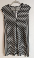 NWT~ T by Talbots Black White Striped Knit V Neck Dress Size Petite Small picture