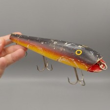 1946 Heddon Musky Flap Tail Wood Fishing Lure 7 Inch Sunburst Gill Cup Rig picture