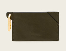 ALLSAINTS Hex Leather Cardholder 2 pockets for Credit Cards Gold Tone Hardware picture
