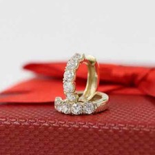 0.70Ct Natural Diamond Huggie Hoop Women's Earrings Solid 14K Yellow Gold picture