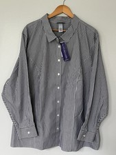 Catherines Womens 4X 30/32W Shirt Gray White Stripe Cotton Non Iron NWT picture