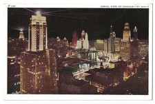 Chicago Illinois c1940's night, business district, Chicago River, skyscraper picture