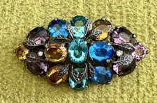 Exquiste Vintage Czech Glass Brooch Pin Multi Colored RARE AND FAB picture