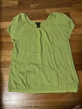 Lane Bryant Women’s Green Solid Knit Cotton Pleated Scoop Neck Top 18/20W picture
