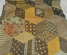 Vintage 1970s Kleinfab Cheater Quilt Fabric 8.5 Yards Brown Orange Patchwork US picture