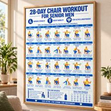 28 Day Chair Exercises for Senior Men Poster & Canvas, Seated Workout Chart picture