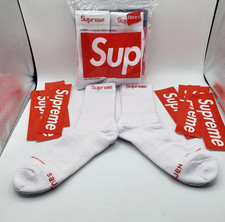 2026 NWT Supreme X Hanes Crew Socks - White, 4 Pack, Size 6-12, For Sales picture