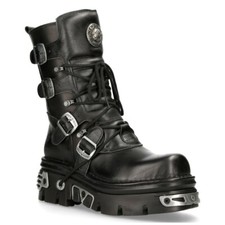 New Rock M.373-S4 Metallic Boots Black 100% Leather Goth Biker Emo Fashion picture