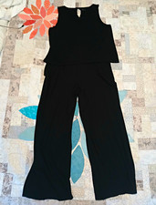 J. Jill Wearever Collection Black Solid Wide-Leg Keyhole Jumpsuit L picture