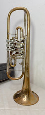 Rare Antique 19th century German two toned brass silver rotary trumpet horn picture