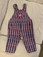 OshKosh B'gosh Vintage Navy Print Plaid Overalls 24M picture