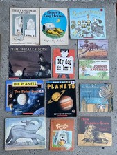 Vintage Children’s Book LOT Reading Dogs Animals Planets Whale Elephant School picture