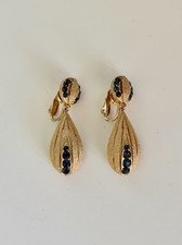 Vintage Crown Trifari ALFRED PHILIPPE Blue Rhinestone Teardrop Earrings picture