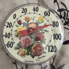 VTG Acurite Thermometer Co Round Wall Dial Floral Rose Art Dutch Farmhouse 5” picture