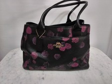 Coach Casey Tote Halftone Floral Black Crossgrain Leather Purse Bag F40340 picture