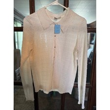 Joie Ivory Crinkle Texture Long Sleeve Button Down Collared Top Blouse Medium picture