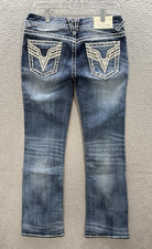 Vigoss Jeans Womens 29 Blue The Chelsea Boot Cut Stretch Thick Stitch Distressed picture