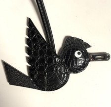 Hermes Birdie Charm Noir Black Alligator Lizard Chèvre Leather Print Bag Charm picture