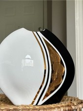 Vintage Sleek Black, White & Gold Abstract Art Deco Vase Decor picture
