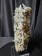 Exceptional Iridescent Rainbow Pyrite Cube with Quartz Crystals from Indonesia picture