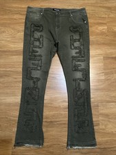 Pheelings Men's Faded Green Skinny Denim Jeans Size 42x33 Distressed Raw Hem picture