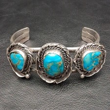 Vintage M.D.E Navajo STERLING SILVER 925 Cuff Bracelet Whit Turquoise. 17.970 picture