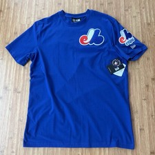 NWT Montreal Expos New Era Logo Premium T-Shirt Men Large Blue Embroidered Patch picture