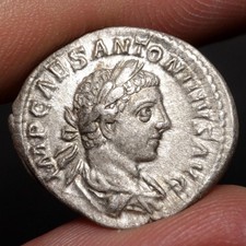 Elagabalus Denarius Ancient Roman Empire Silver Coin 218AD Choice VF Fides picture
