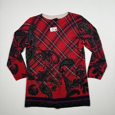 Talbots Sweater Womens Small Red Black Plaid Paisley Merino Wool Pullover New picture