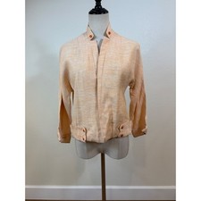 vtg 50s Jacket Women M Peach Slub Texture Open Front Cropped Mod Rockabilly picture