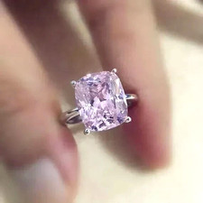 3.00 Ct Cushion Cut Pink Diamond Solitaire Engagement Ring 14K White Gold Finish picture