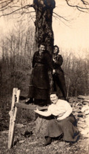 RPPC Women Standing On Boards Nailed To Tree Dangerous RARE ANTIQUE Postcard AZO picture