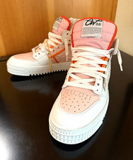 Off-White Unisex High Top Lace-Up Athletic Sneakers Rubber Outsole White/Pink picture