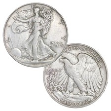 USA Walking Liberty Half Dollar Coin - 90% Silver No Date Cull $1 Face Set of 2 picture