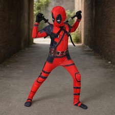 Halloween Kids Deadpool Cosplay Bodysuit & 2 Swords Kit Boy Jumpsuit Costume picture