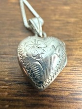 Vintage Birks & Sons II Sterling II Puffy Heart Locket Pendant & 18