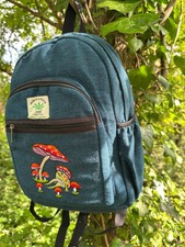 Handmade Himalayan Hemp  Cotton Large Backpack - Embroidery Mushroom Design picture