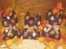 Halloween Country 3 Cats Bowl Fillers Fabric Handmade Gift Wreath Accents picture