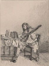 Original Etching Ernest Meissonier The Guitar Player Léon Gaucherel 19th C picture