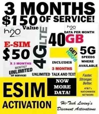 H2O H20 WIRELESS 💥 E-SIM ACTIVATION ⭐ w/ 3 MONTHS x $50 Plan ✅ $150 VALUE picture